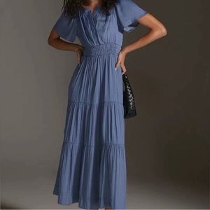 Anthropologie Somerset Satin Maxi Dress in blue
